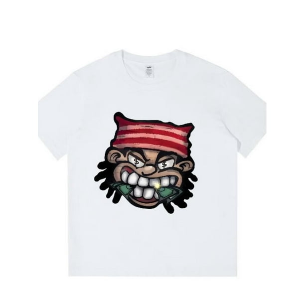 Camiseta con estampado de retrato punk Y2K para mujer, manga corta, cuello redondo, 180 gramos, color blanco liso, diseño de dibujos animados llamativos, ropa informal unisex de verano.