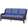 thumbnail image 1 of 3 Seater Wicker Patio Sofa with Deep Blue Cushions, PE Rattan Outdoor Couch with Steel Frame, 72.4" Wide Weather-Resistant Garden Seating for Porch, Backyard and Poolside, 1 of 7