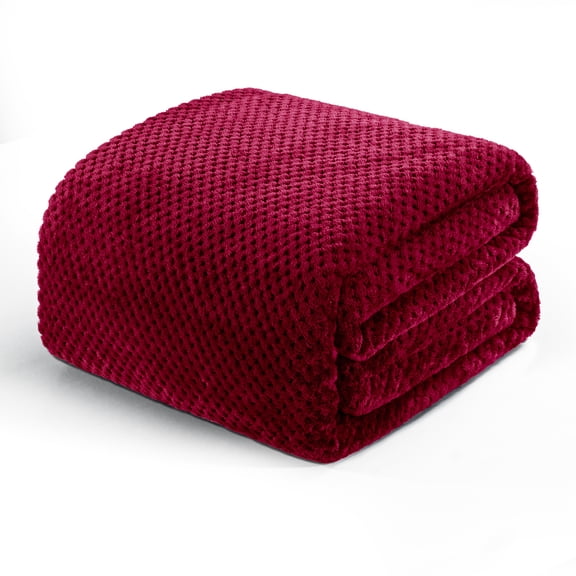 Exclusivo Mezcla Waffle Textured Soft Fleece Blanket, King Size Bed Blanket, Cozy Warm and Lightweight (Deep Red, 90"x104")
