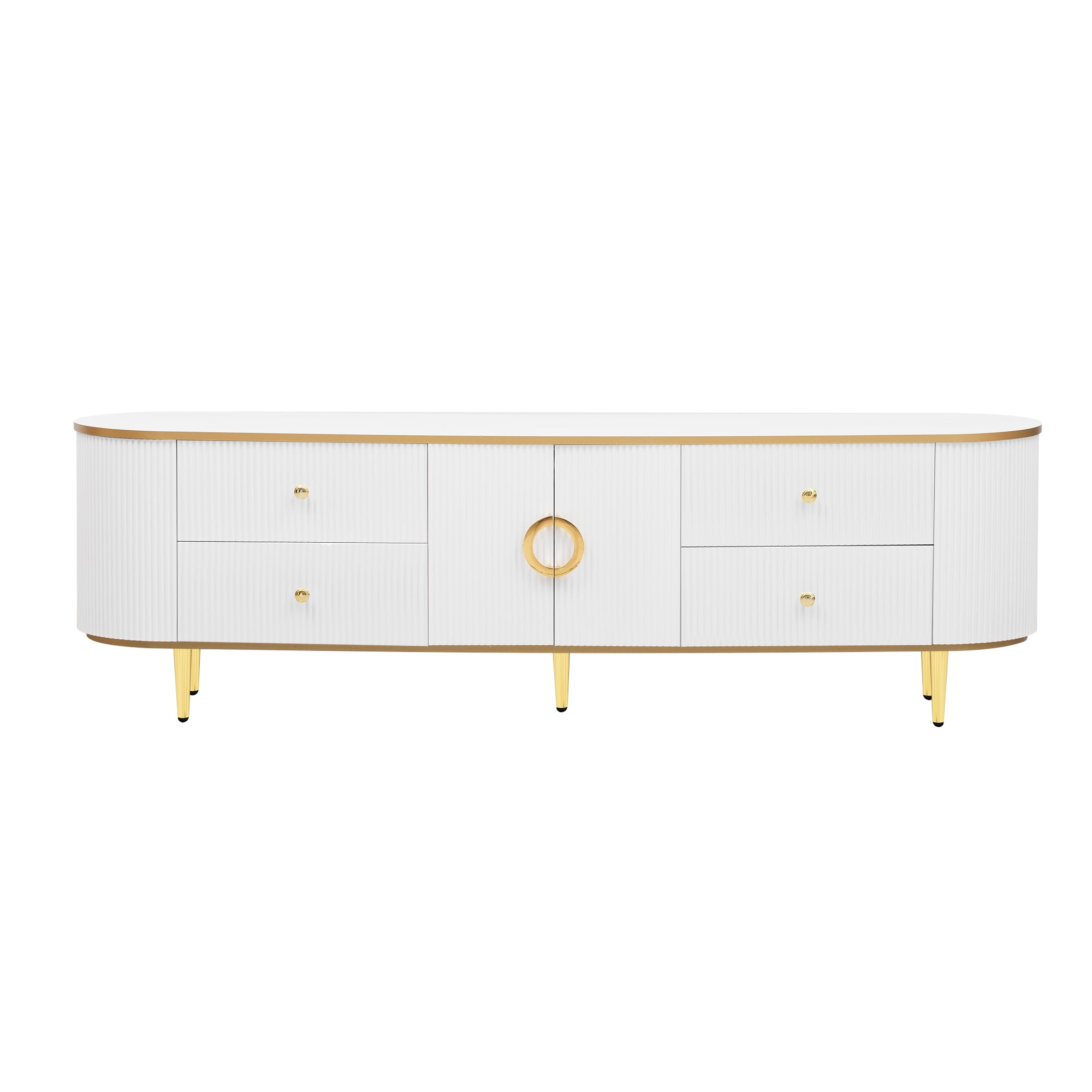 TV Stand for TVs up to 80 Inches, Entertainment Center with 4 Drawers and 1 Cabinet, Wood TV Console Table with Metal Legs and Handles for Living room