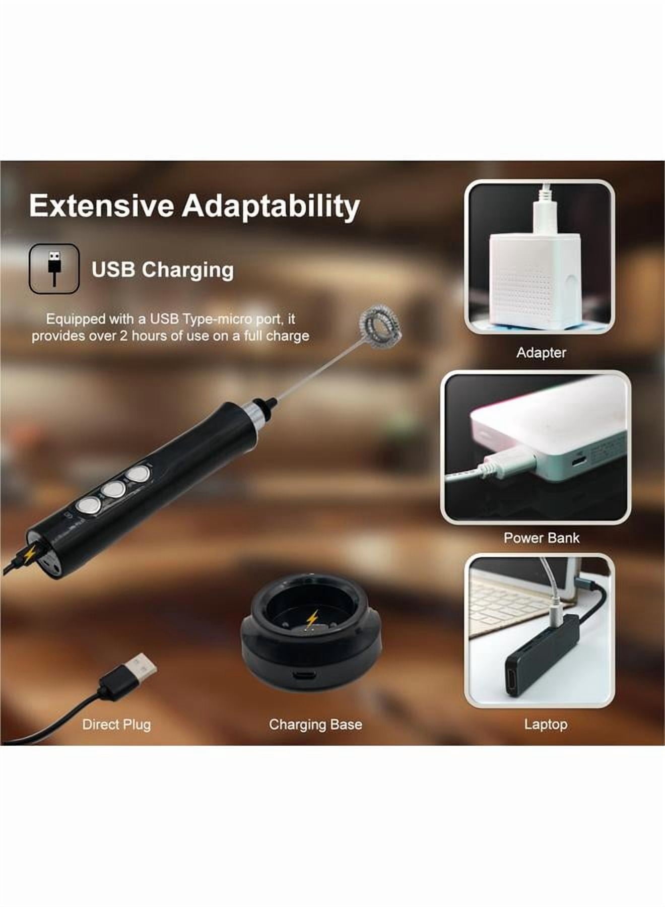 Electric Milk Frother Maker With Whisk Set Black/Silver，USB Electric Drink Mixer Handheld Matcha Whisk Set, Mini Blender Coffee Frother Wand Lattes, Powerful Hand Held Mixer Wand Frother - Black