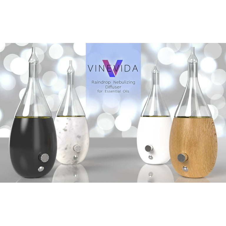 Raindrop Nebulizer Diffuser - Waterless Diffuser for Essential Oils Aromatherapy - Wood Base, Glass Top - Two Scents by Vinevida, Size: 0, Brown