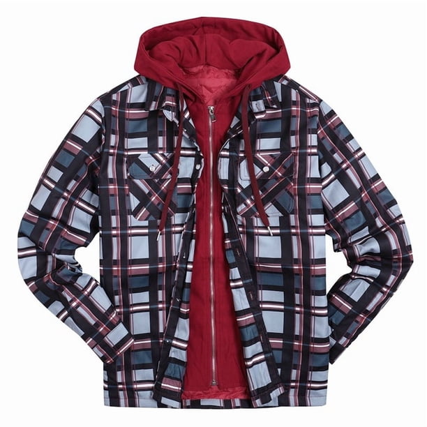 Chaqueta Sherpa para hombre, sudadera con capucha de forro polar grueso a cuadros, informal, con cremallera, cálida, para otoño e invierno, camisas de corte relajado