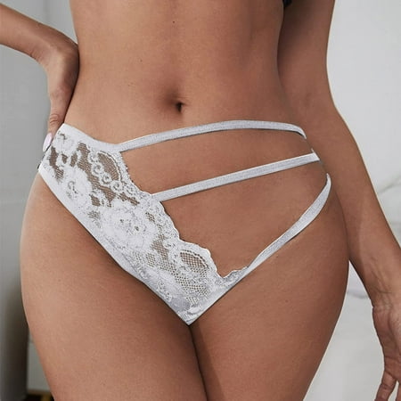 

Uorcsa Silky Perspective Women Underwear Ladies Lace Hollow Out Thong Underpants White
