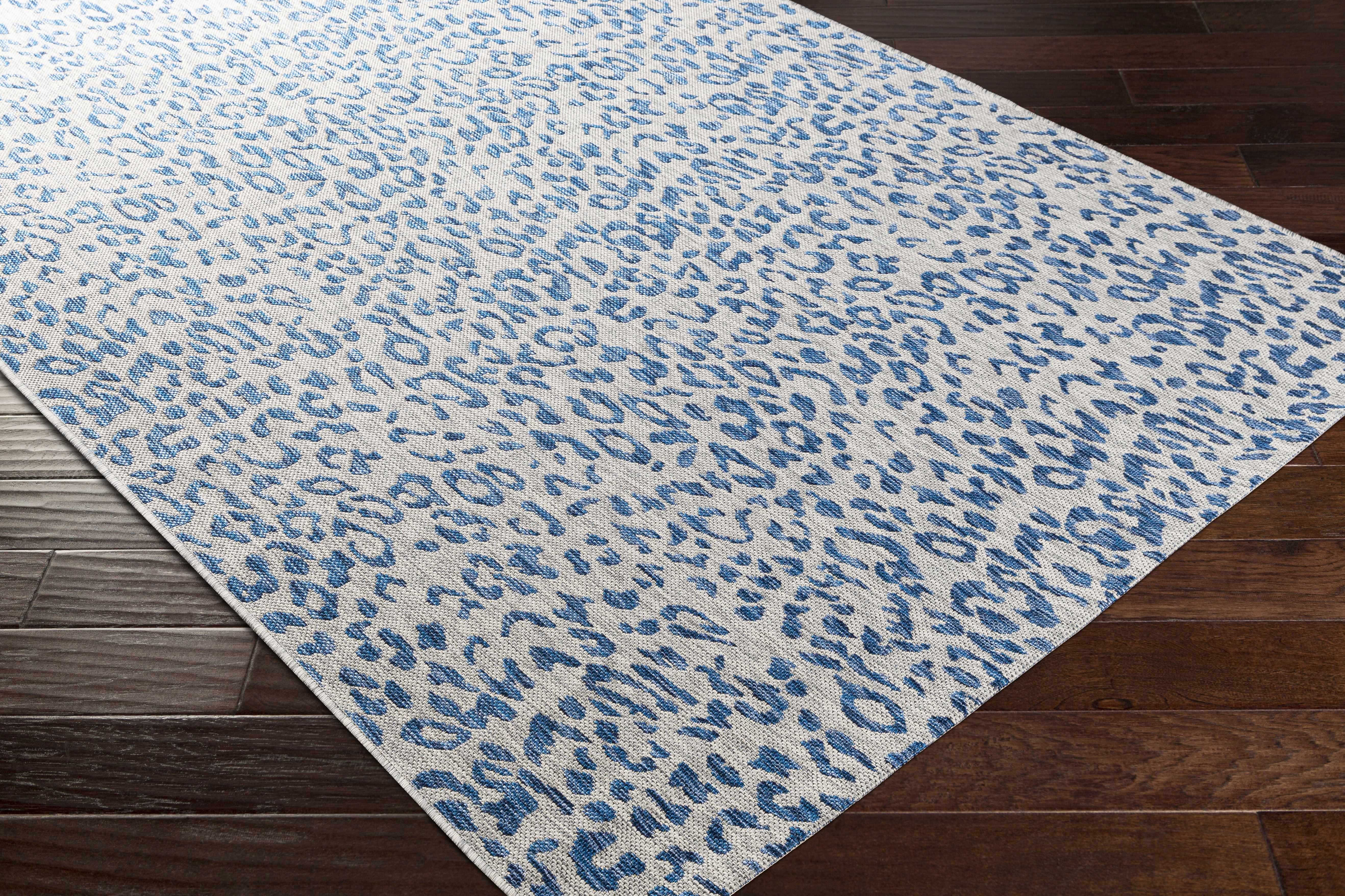 Hauteloom Skipsea Animal Print Living Room Bedroom Dining Room Outdoor Round Area Rug - Porch Patio Rug - Leopard Print - Blue, Gray - 5'3" Round