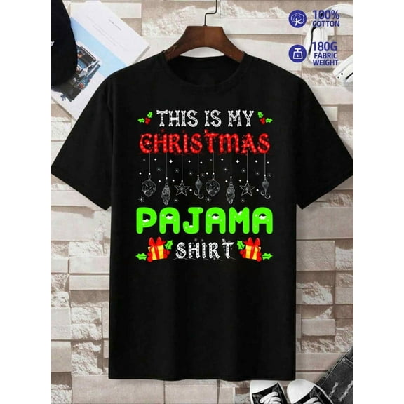 Christmas Pajama Shirt funny t shirts print men's retro funny plus size black Wearable year-round Classic casual T-shirt, street style, summer casual wear, perfect for gift giving Spring and summer