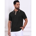 thumbnail image 4 of DARING DIVA Men's Knitted Ribbed Hem Short Sleeve Textured Golf Shirts L Black, 4 of 7