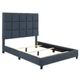 thumbnail image 3 of Queen Size Upholstered Bed, Denim Squares Upholstered Platform Bed Frame, Upholstered Bed, Navy Blue, 3 of 8