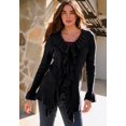 thumbnail image 3 of Roaman's Women's Plus Size V-Neck Ruffle Trim Tie-Front Cardigan, 3 of 3