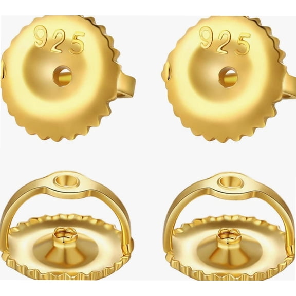 2 Pairs14k Gold Screw Earring Backs Replacements,925 Sterling Silver Screw On Earring Backs for Studs Secure Hypoallergenic Screw Backs for Earrings Fit Threaded Post 0.032''