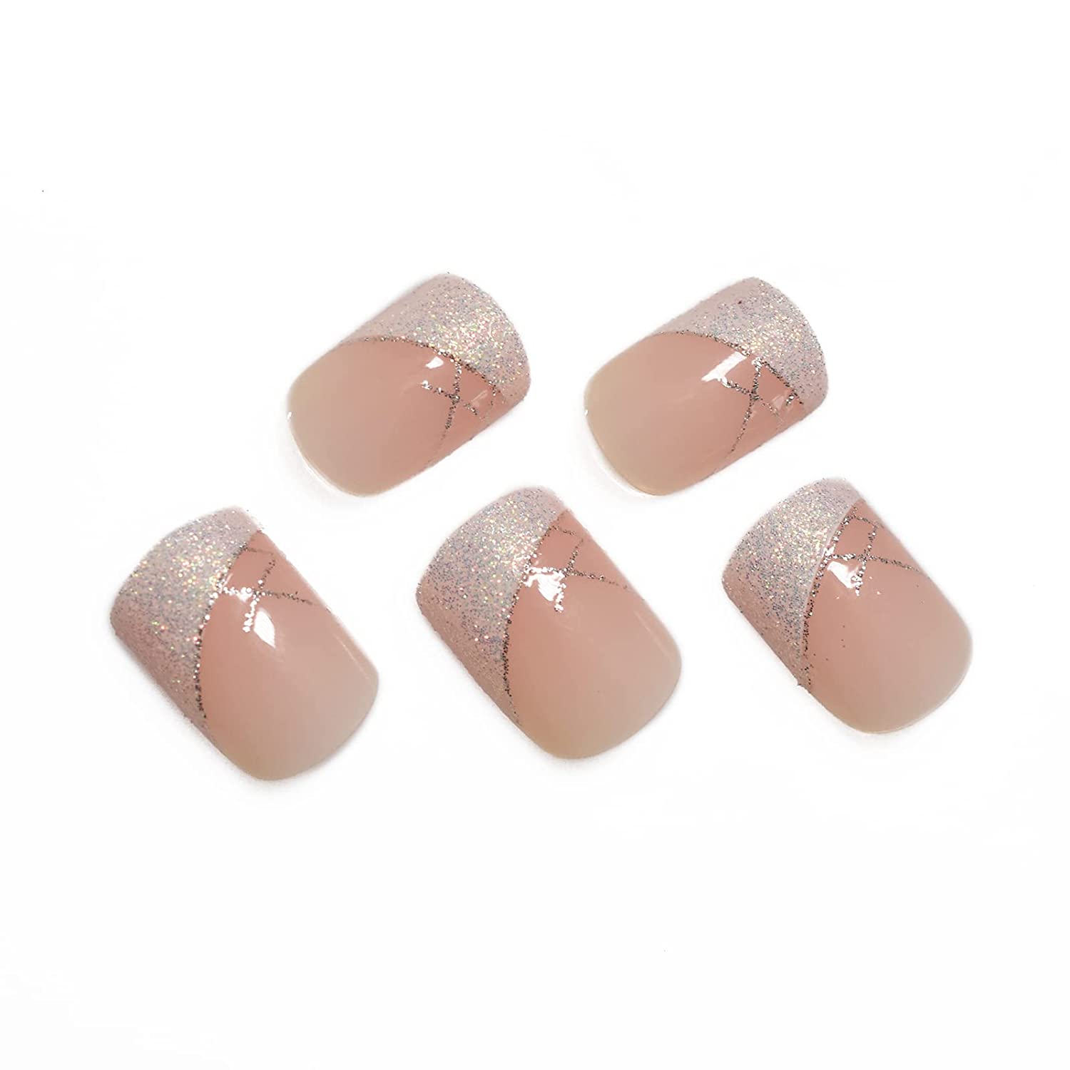 Half France White Instant French Nails Glitter Beveled Clear Reusable