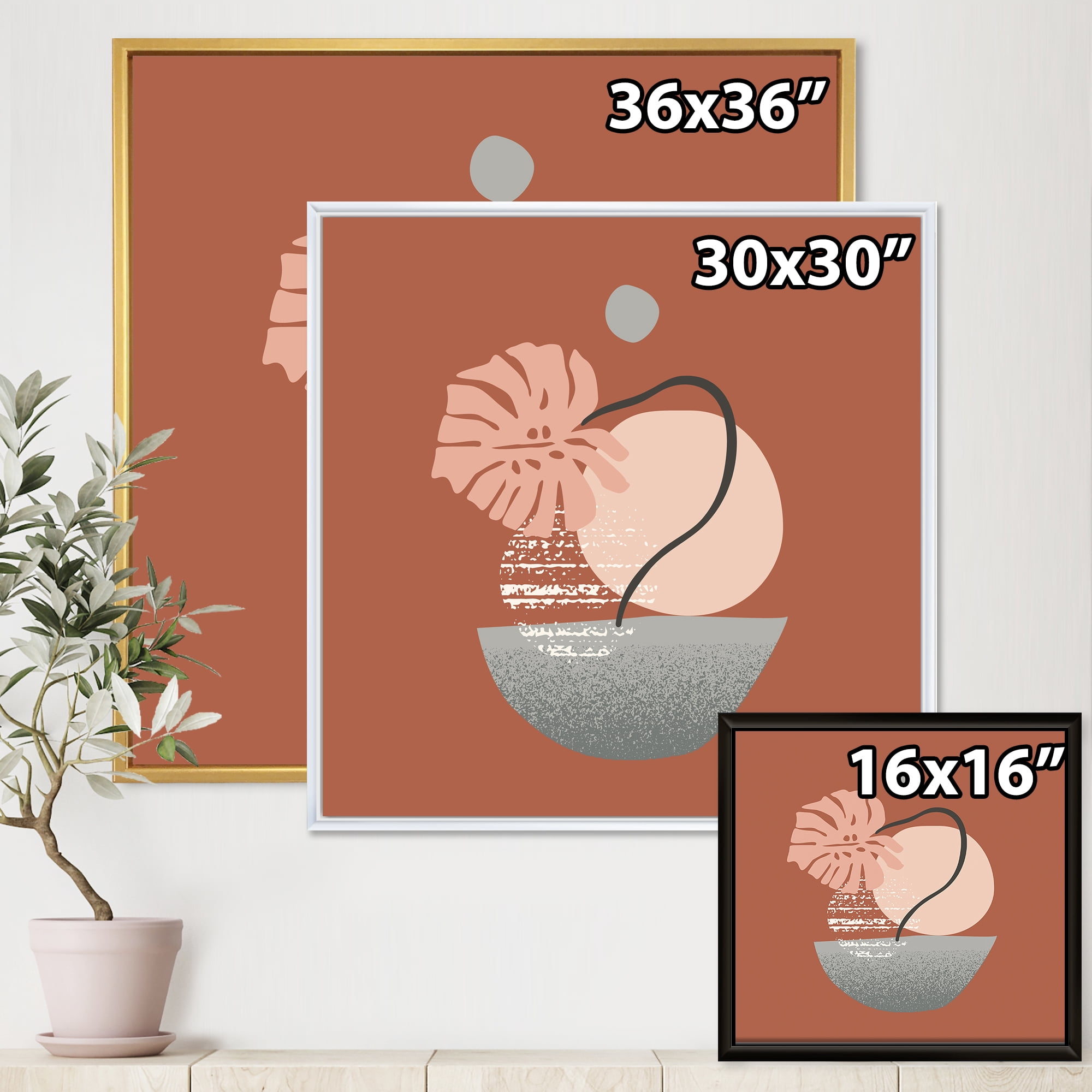 Designart 'Abstract Geometry Shapes and Tropical Palm Leaf IV' Modern Framed Canvas Wall Art Print