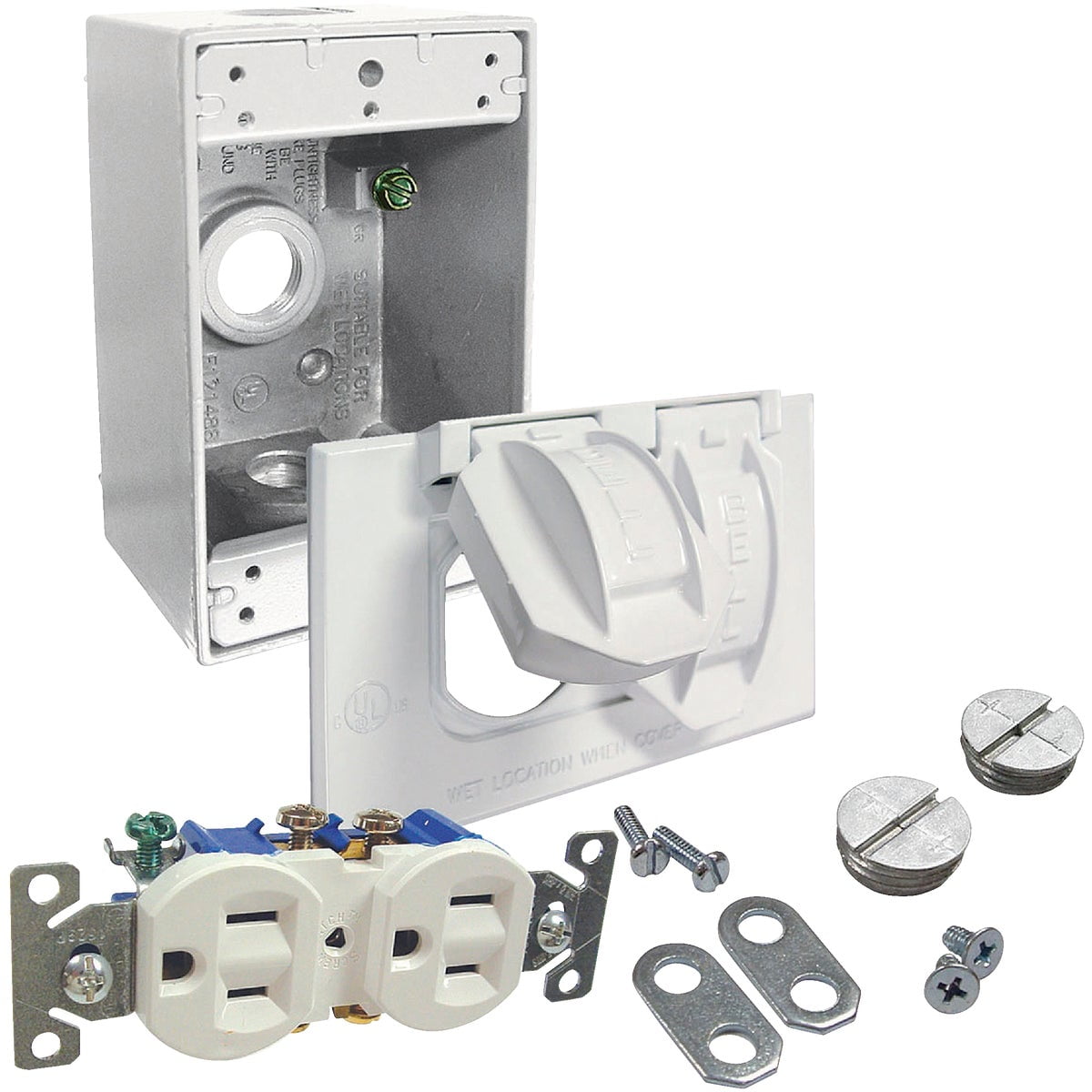 Bell White Horizontal Mount Tamper Resistant Outdoor Outlet Kit 58396WRTR