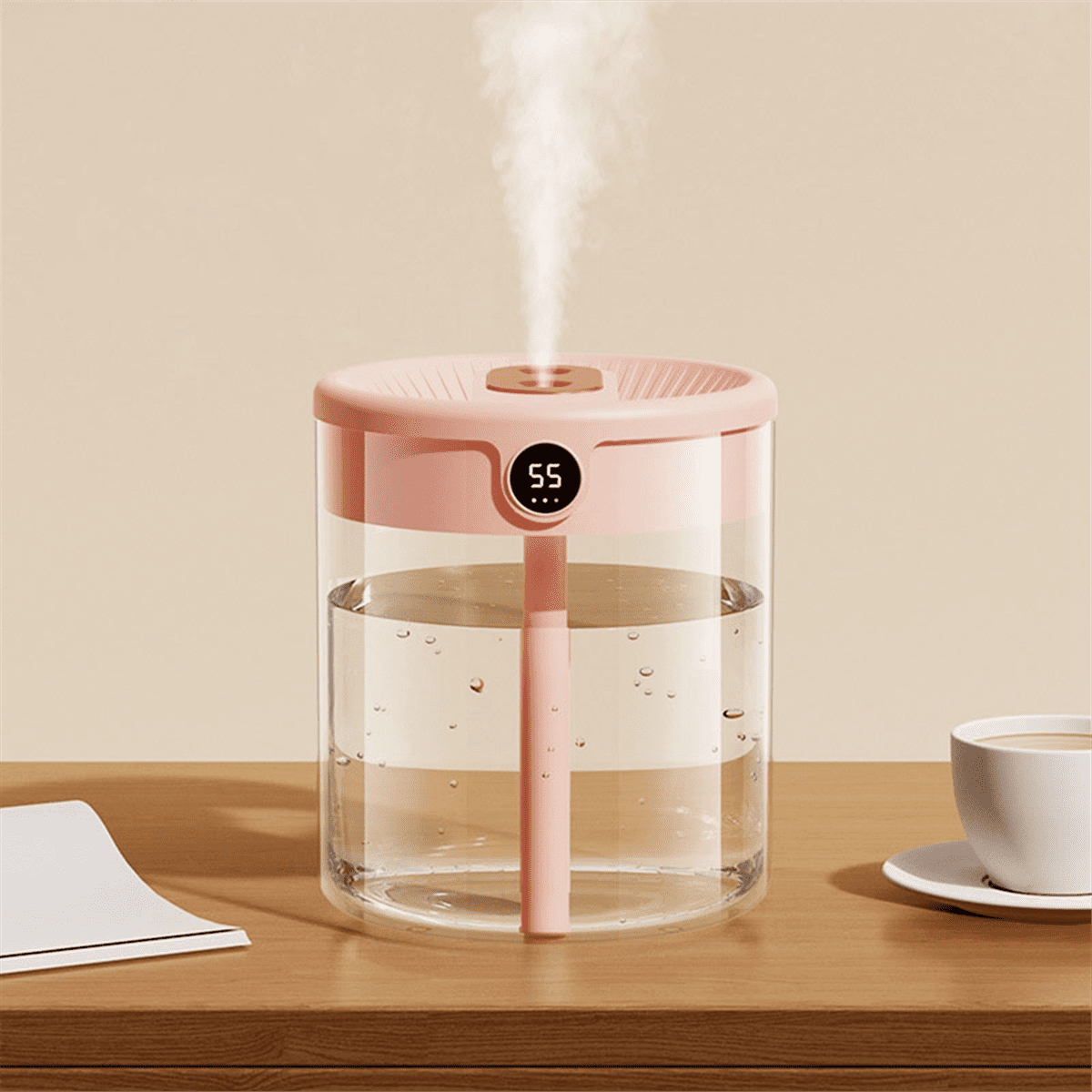 H2O Air Humidifier 2L Capacity Double Nozzle with LCD Humidity Display Essential Oil Diffuser Portable USB,White