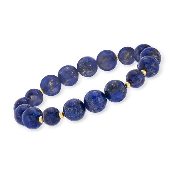 Ross-Simons Lapis Bead Stretch Bracelet With 14kt Yellow Gold, Women's, Adult