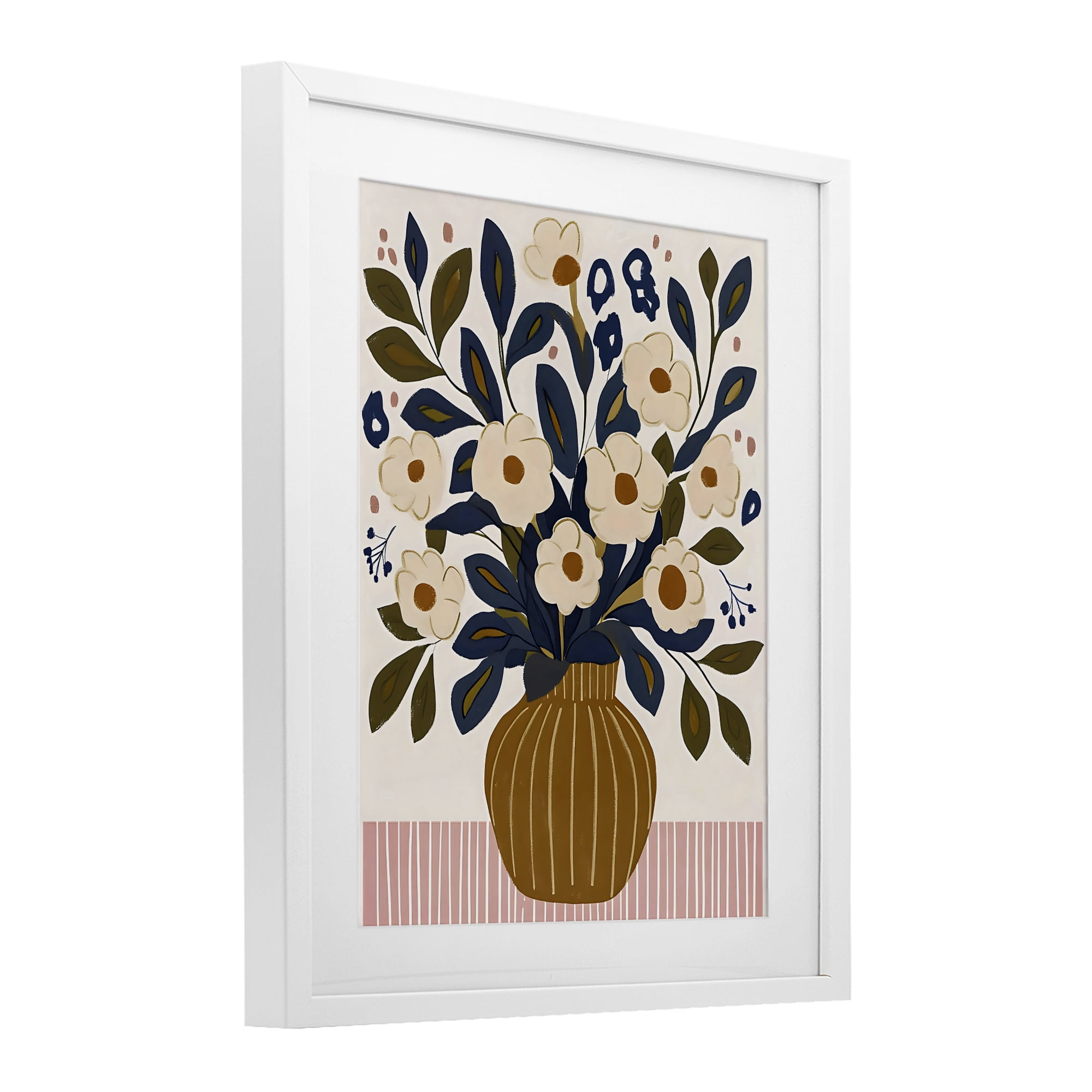 Stupell Industries Boho Floral Vase with Stripes White Framed Print Under Glass, design by Creative Studio