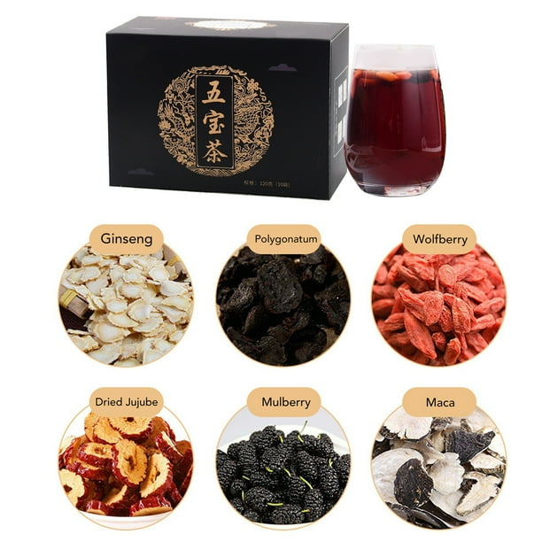 Té de Bienestar de Cinco Tesoros Té de Relajación de Té de Cinco Tesoros Té de Cinco Tesoros Ginseng Polygonatum Wolfberry Dried Jujube Maca Tónico Nutritivo Té de Salud ANGGREK Otros