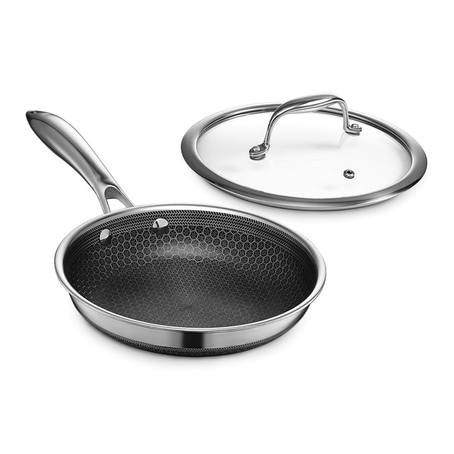 HexClad Poêle à Frire Hybride Antiadhésive 7 Pouces avec Couvercle en Verre Trempé Poignée Résistante au Froid Lavable au Lave-Vaisselle Compatible Induction jusqu'à 900F Compatible avec Toutes les Plaques de Cuisson