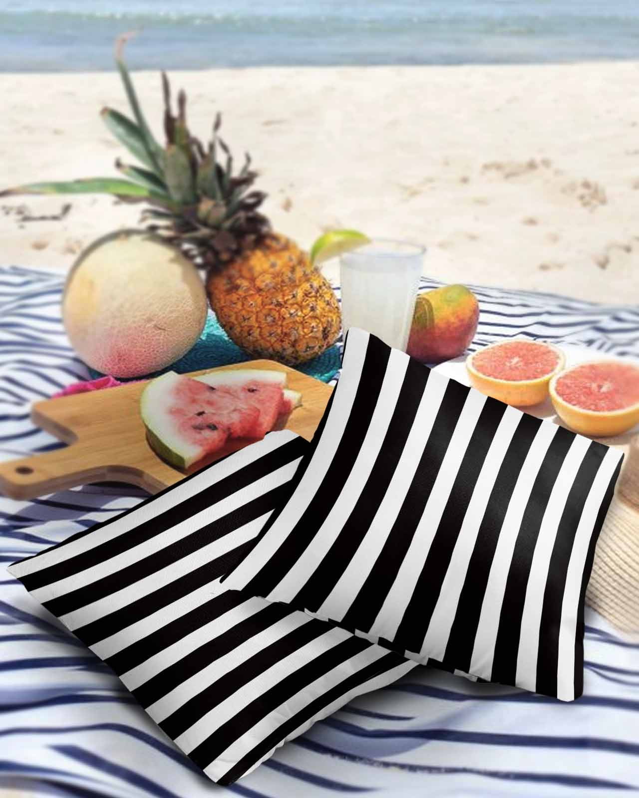 Outdoor Waterproof Throw Pillow Covers Set of 2 Black White Stripes Decorative Pillowcases Outdoor Pillows Cushion Case 16x16 Inch Classic Vertical Striped Patio Pillows for Couch Sofa Bed Garden