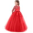 thumbnail image 2 of OBEEII Kids Girls Formal Party Dress 3/4 Sleeve Full Length Princess Dresses Girls Birthday Party Dress 120 Red, 2 of 5