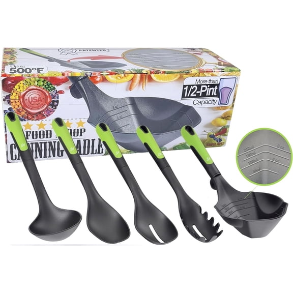 Supa Ant Kitchen Utensils Ladle Set for Soup Pasta Nylon Ladle with Holes, Slotted Silicone 5 Pieces