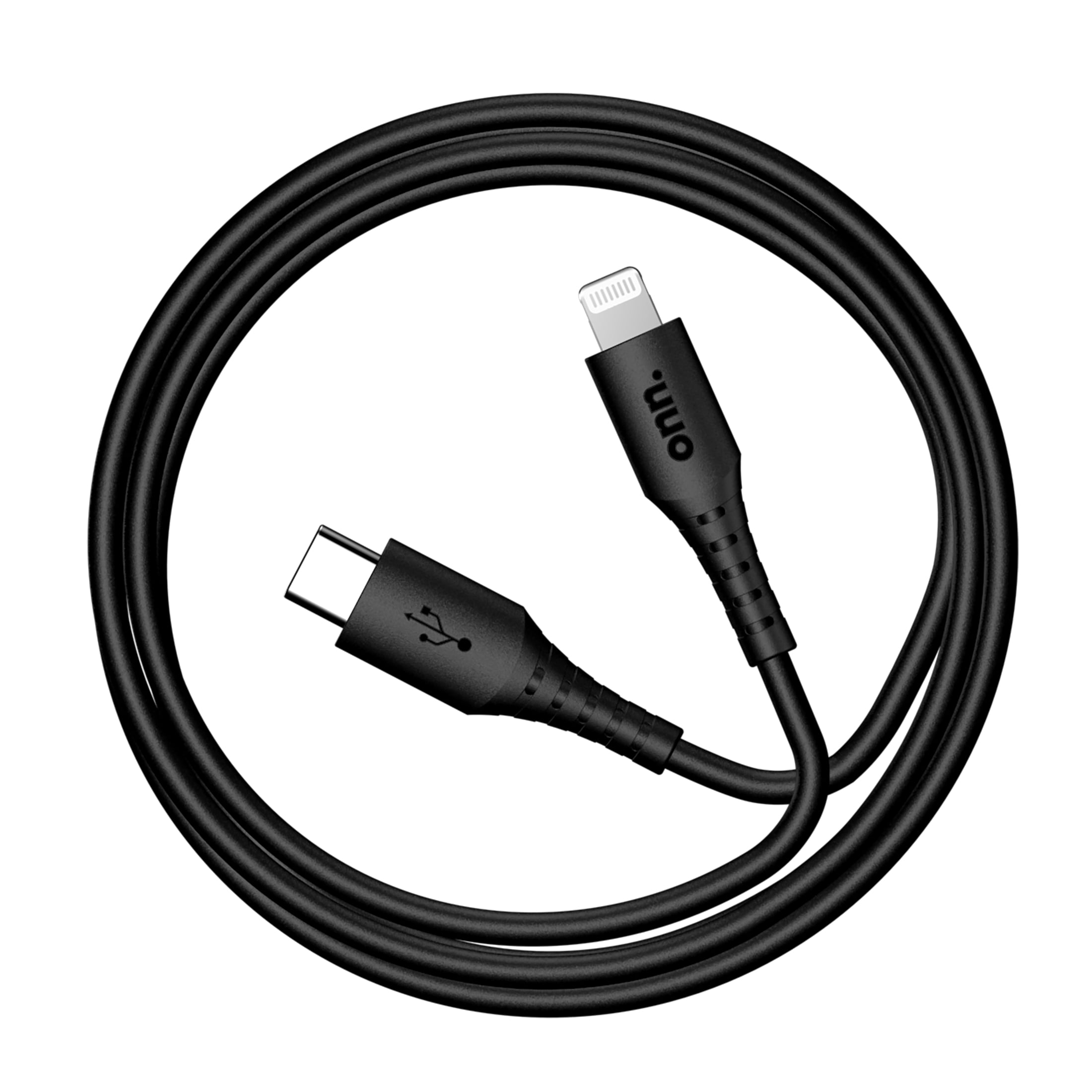 onn 6ft Lightning to USB-C Soft-touch Braided Charging Cable, MFi Certified, Fast Charging, Black