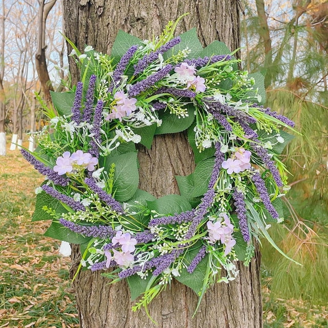 Puerta Colgante Corona de primavera para puerta con flores aromáticas, hojas y plantas de dinero para decoración de porche exterior (amarilla, 1 unidad) JASKFLY