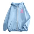 thumbnail image 6 of Arlun Oversized Zip up Sweatshirts for Women Pink Ribbon Cancer Awareness Loose Comfortable Hoodies Long Sleeve Drawstring Full Zip Jackets with Pockets Blue XL, 6 of 6