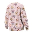 thumbnail image 5 of SCRAWLGOD Butterfly Print Beige Pink Womens Round Neck Sweatshirts with Pockets Long Sleeve Trendy Pullover Casual Comfy Drop Shoulder Loose Fit Tops Fall Clothes, L, 5 of 7