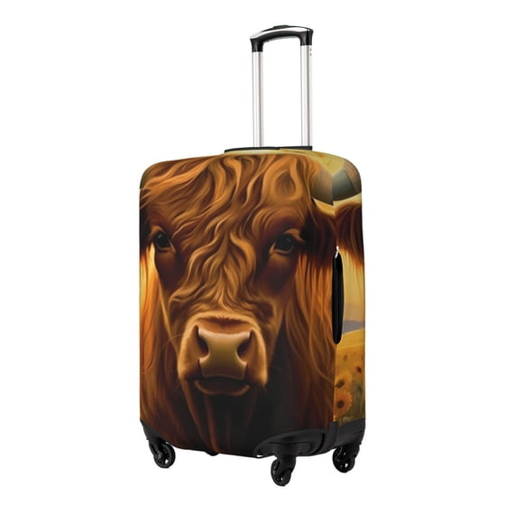 Balery Sunset Sunflower Cow A Funda de equipaje, fundas para maletas, elástica, lavable, protector de maletas, compatible con maletas de 18 a 32 pulgadas-Large