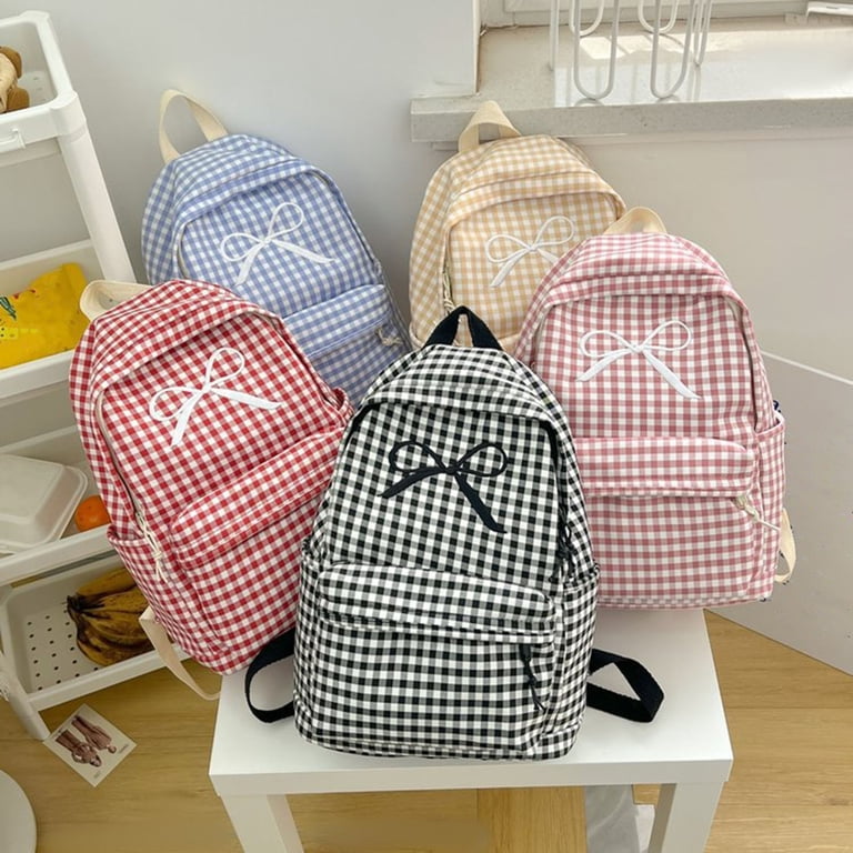 Japanese Style School Bag Large Capacity Bowknot Checkered 