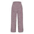 thumbnail image 6 of Women'S Pants Summer High Waisted Long Striped Button Detail Capris Trousers Loose Fit Light Purple Casual Yoga Pant S, 6 of 6