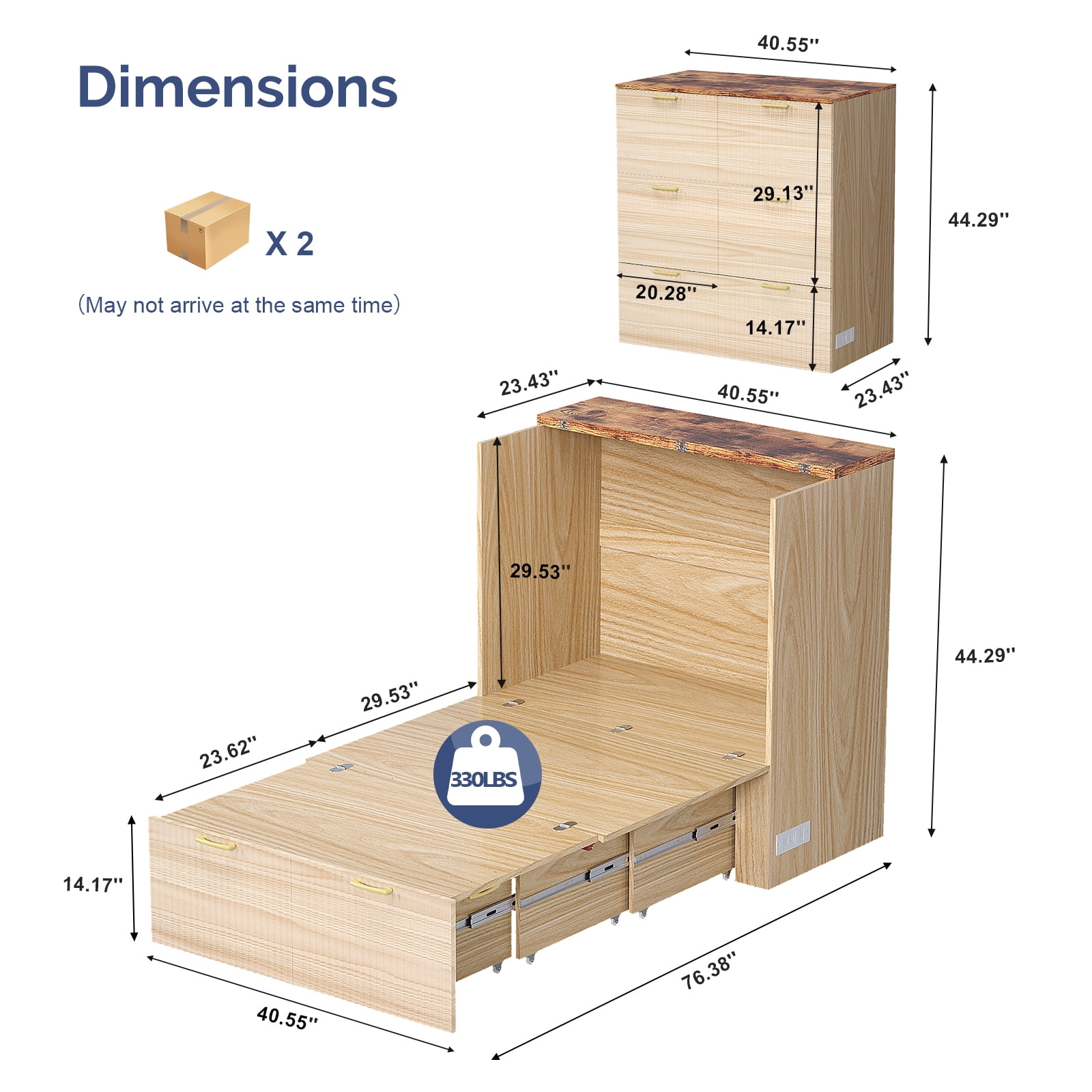 Zimtown Twin Size Murphy Bed with Storage Drawer, Space-Saving Foldable Cabinet Bed Frame, Wood Color