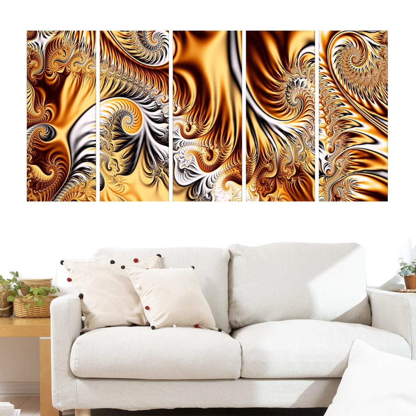DESIGN ART Abstract "Gold & Silver Ribbons" Canvas Art 60 in. wide x 32 in. high - 4 Panels