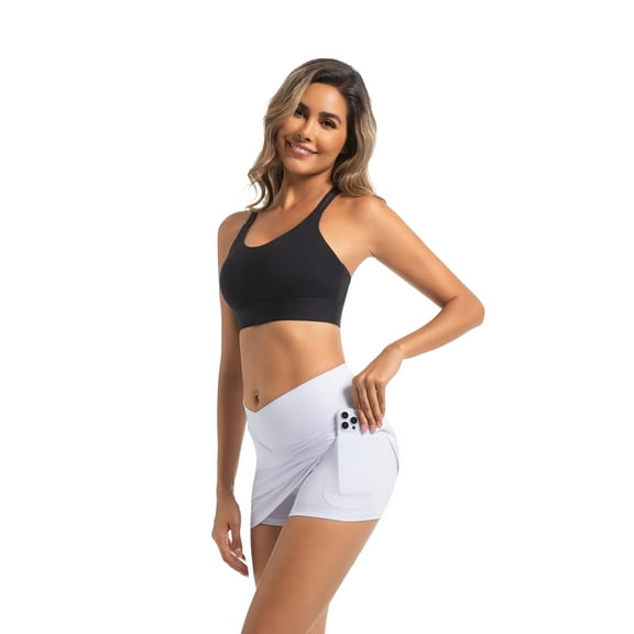 Funidos Women's High Waist Tennis Skort with Shorts V-Waist Control Breathable Elastic for Yoga Gym Workout S-XXL