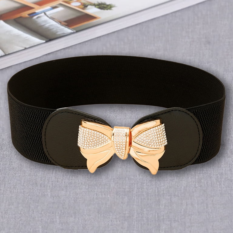 Black Belt with Gold Buckle & Bow Black Suede Womens Leather Belt Gold Tone Bow On Buckle  main image 3