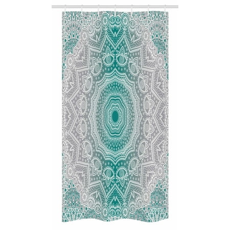 Shower Curtain Teal Grey Grey and Teal Stall Shower Curtain, Mandala Ombre Sacred Geometry Occult Pattern with Flower Lines Display Artwork, Fabric Bathroom Set with Hooks, 36W X 72L Inches Long, Teal Grey, by Ambesonne ()