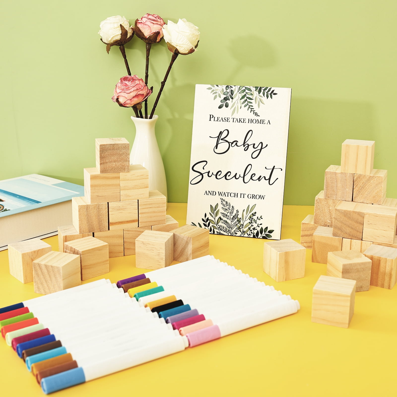 75 Pcs Baby Shower Games Sign Kit Unique Baby Shower Blocks to Decorate Game Kit with 50 Blocks 24 Markers and 1 Sign for Boy and Girl Party