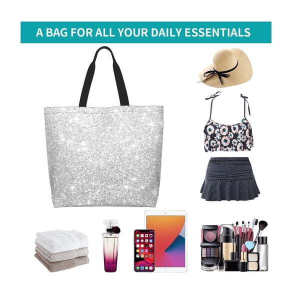 Lafuoo Silver Glitter Pattern Single-Shoulder Shopping Bag, Hand-Held Storage Bag Suitable for Work and School, Unisex-One Size