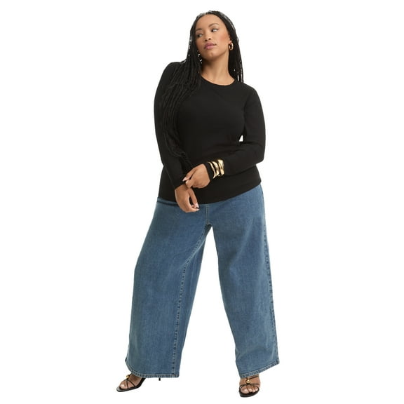 June & Vie Women's Plus Size Ribbed Crewneck Top