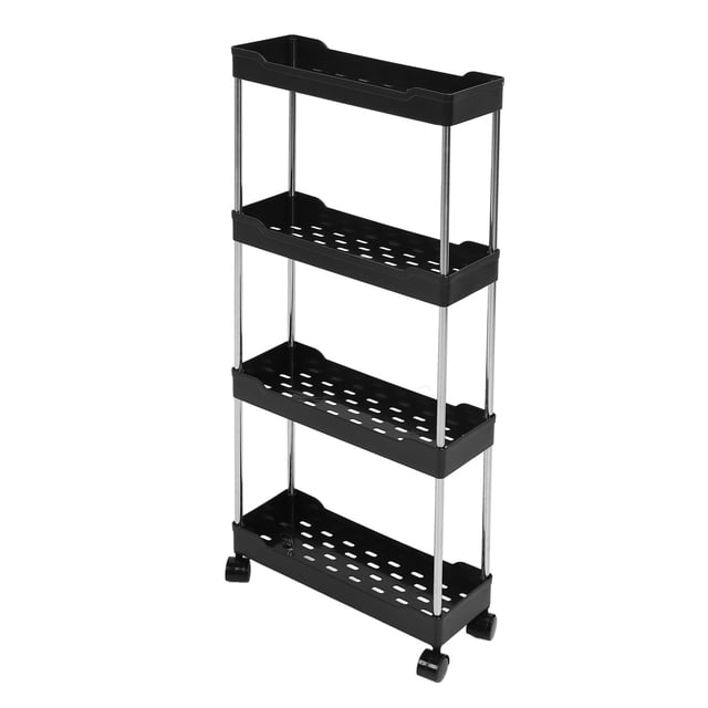 4 Tier Storage Cart, Slim Utility Trolley Slim Storage Cart Rolling Utility Cart with Wheels for Closet, Kitchen, Bathroom, Laundry
