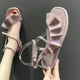 thumbnail image 1 of LoyisViDion Women Shoes Clearance Women Summer Casual Shoes Solid Color Ruffle Low Heel Buckle Open Toe Sandals Special offers Purple 4, 1 of 8