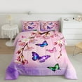 thumbnail image 3 of Manfei Romantic Purple Butterfly Queen Comforter Set for Girls, Spring Cherry Blossoms Bedding Sets, Cute Cartoon Animal Reversible Bedding Comforter Set, Lightweight Room Decor, 3pcs, 3 of 9