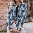 thumbnail image 4 of YDFCWXW Flannel Shirt for Women Button Down Long Sleeve Plaid Shirts Collared 2025 Casual Work Tops Blue, L, 4 of 7