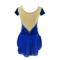 thumbnail image 2 of LIUHUO Custom Short Sleeved Figure Skating Dress for Girls & Ladies - Velvet, Royal Blue with Line - shaped Rhinestone Decorations at Splicing, 2 of 8