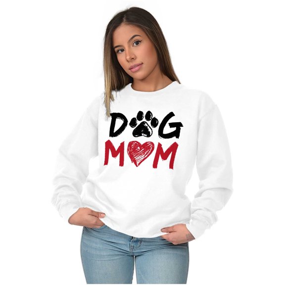 Dog Mom Cute Paw Print Heart Owner Women Crewneck Sweatshirt Brisco Brands X