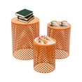 thumbnail image 2 of Set of 3 Outdoor Side Table,Househeld Metal Frame Openwork Pattern Accent Table,Freestanding Modern Cylindrical End Table for Gardens, Balconies, Bedrooms, Living Rooms, (Black), 2 of 20