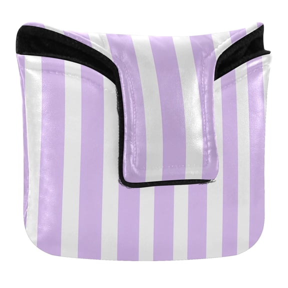 Haosy Pale Violet and White Striped Golf Mallet Putter Cover Strong Magnetic Leather Golf Club Headcover Closure