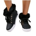 thumbnail image 4 of Dasayo Furry Women Boots Footwear Black Ankle Hiking Lace up Winter Faux Leather Flat Heel Shoes Ladies Shoes 36, 4 of 5