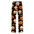 thumbnail image 4 of IYYVV Halloween Pajama Pants for Women Stretch Drawstring Lounge Pants Casual Pumpkin Printed Wide Leg Pjs Bottoms Black L, 4 of 5